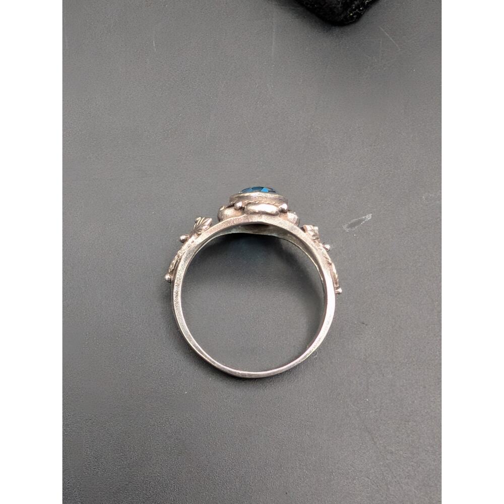 Vintage Sterling Silver Blue Topaz Art Nouveau Filigree Leaf Ring Size 8.25 - Picture 4 of 7